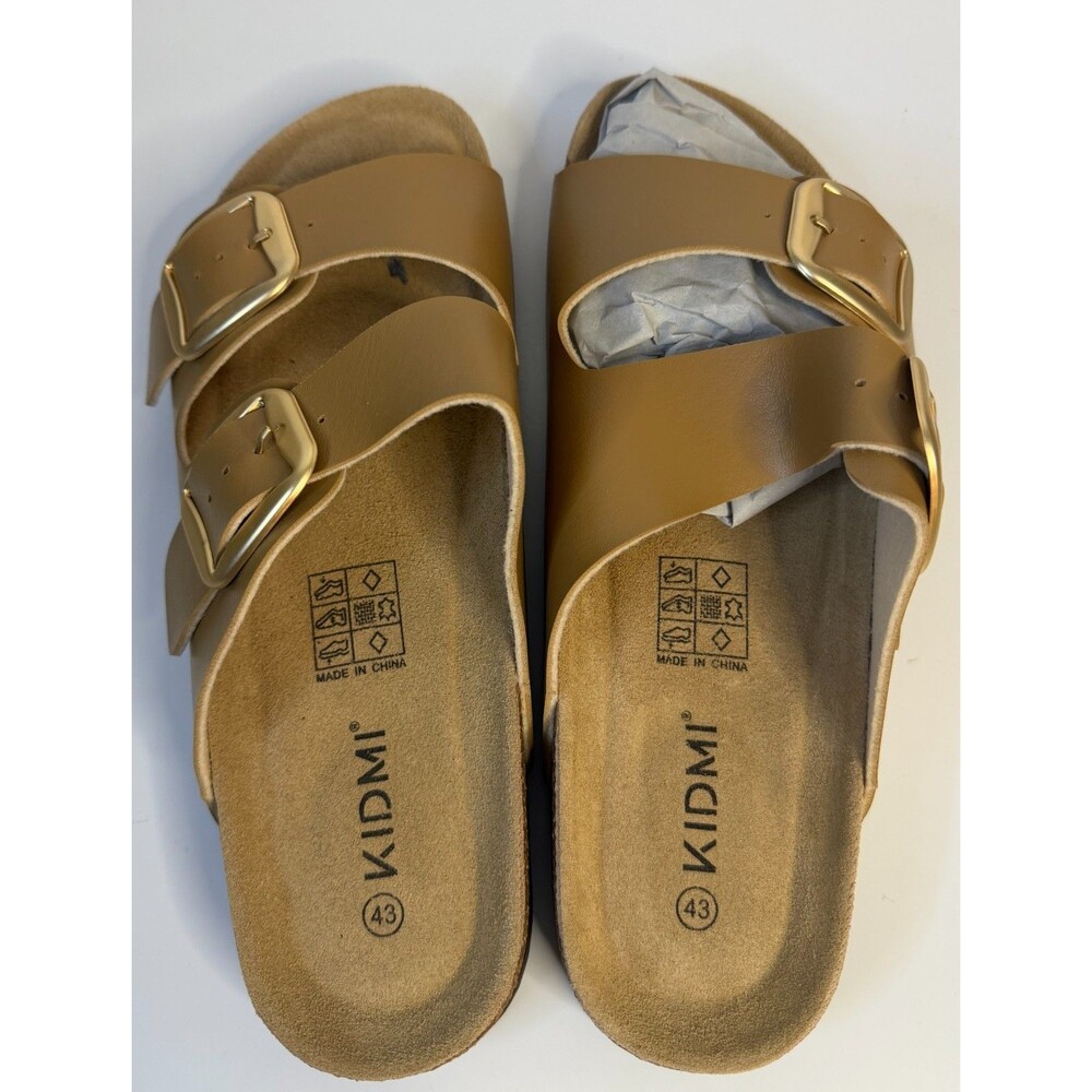 KIDMI Women's Double Buckle Cork Footbed Sandals Tan EU 43 Slip On Slides